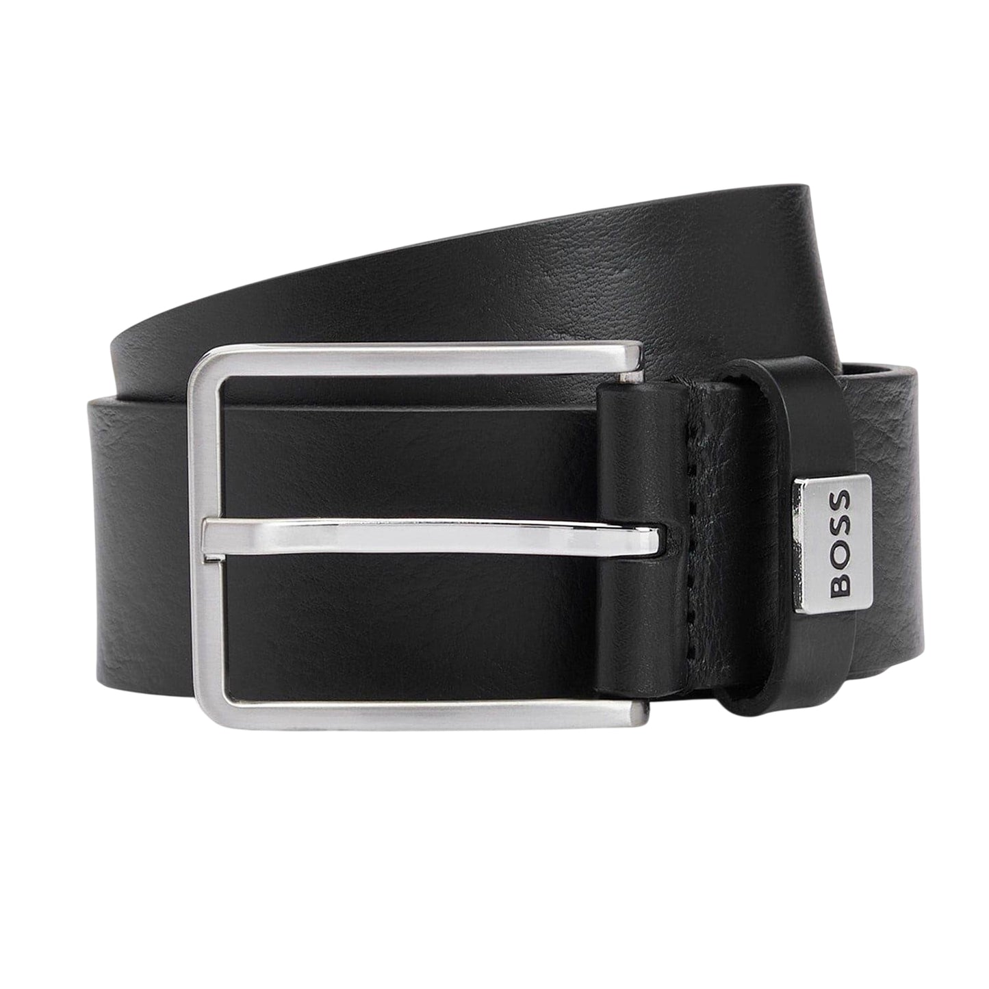 Black - Front - Boss Mens Logo Cow Leather Belt