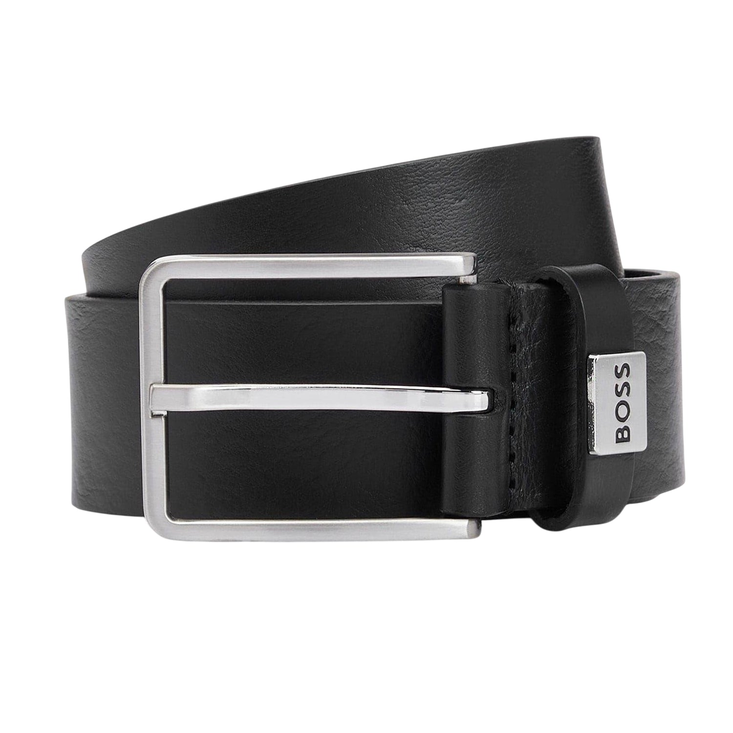 Black - Front - Boss Mens Logo Cow Leather Belt