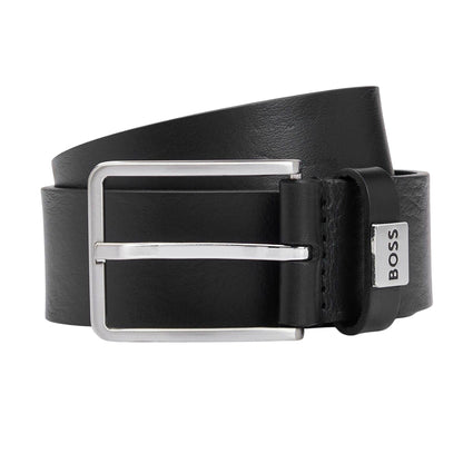 Black - Front - Boss Mens Logo Cow Leather Belt