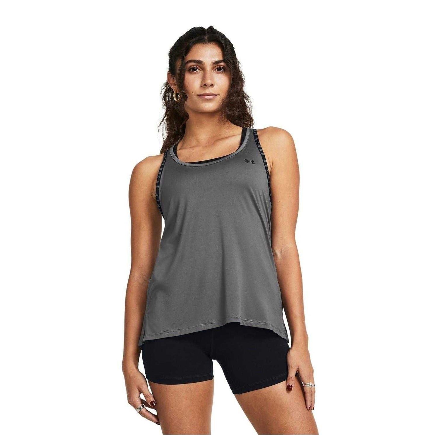 Grey - Side - Under Armour Womens-Ladies 4 Way Stretch Tank Top