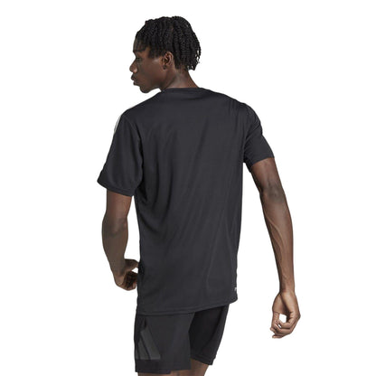 Black-White - Back - Adidas Mens Essentials 3 Stripes Training T-Shirt
