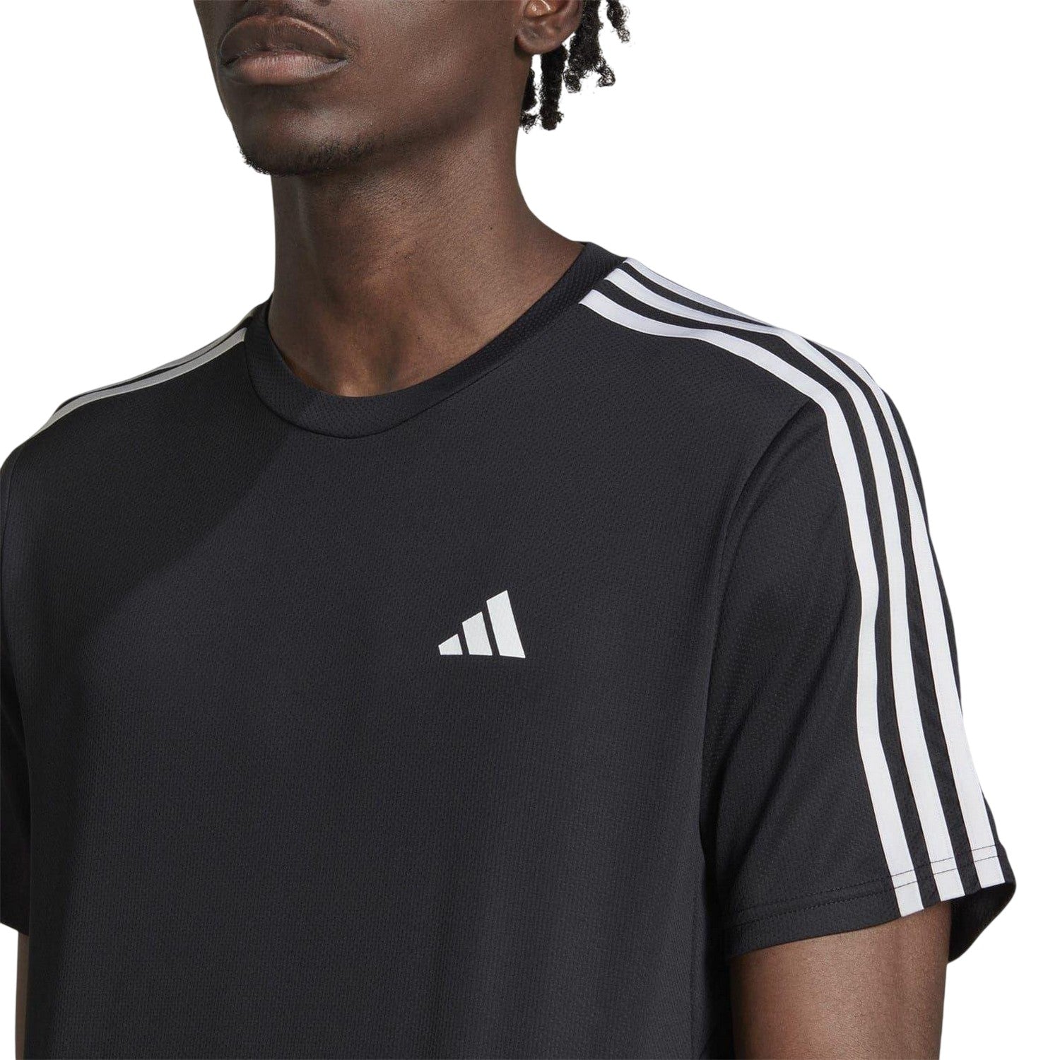 Black-White - Side - Adidas Mens Essentials 3 Stripes Training T-Shirt