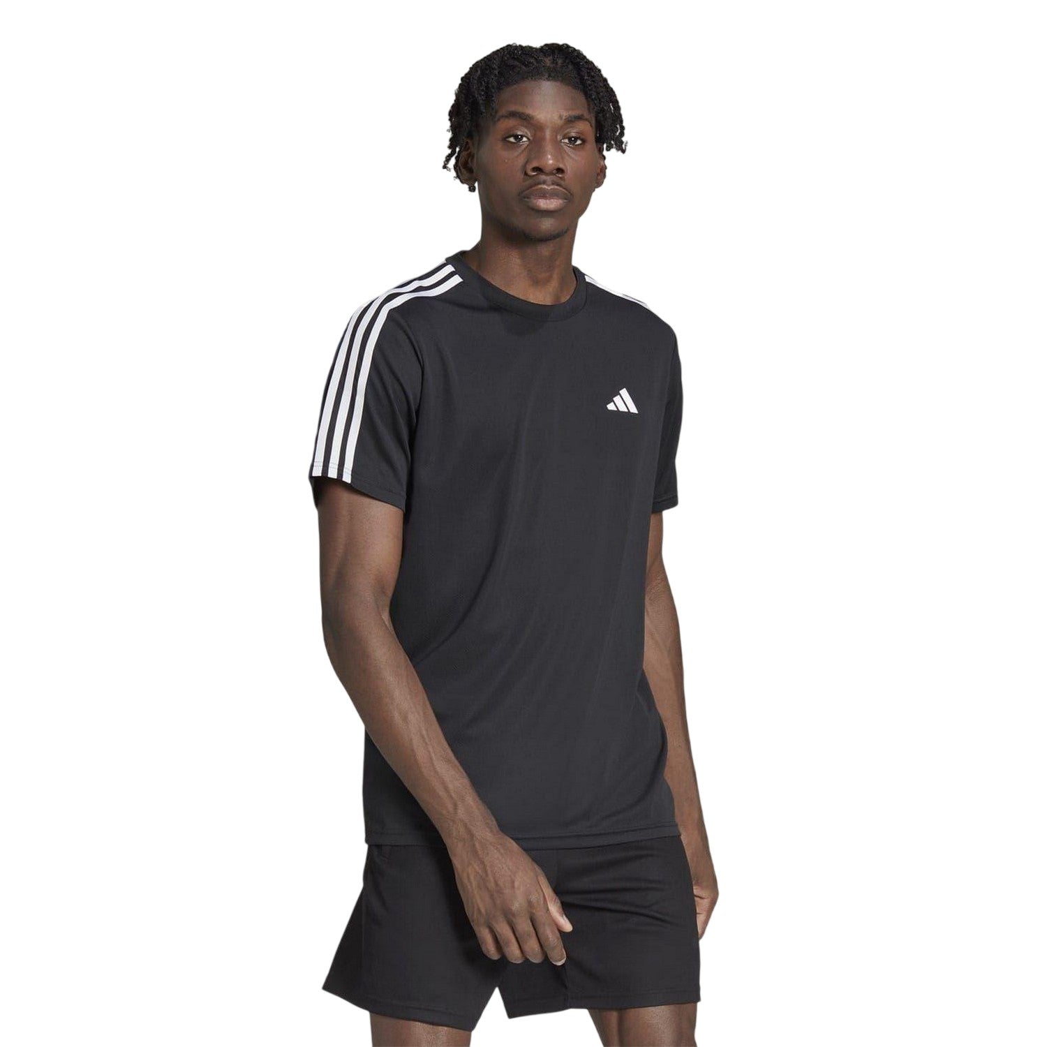 Black-White - Lifestyle - Adidas Mens Essentials 3 Stripes Training T-Shirt