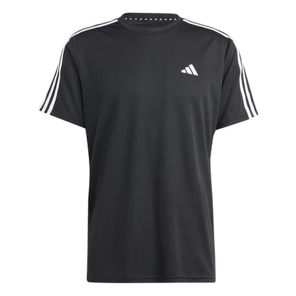 Black-White - Front - Adidas Mens Essentials 3 Stripes Training T-Shirt