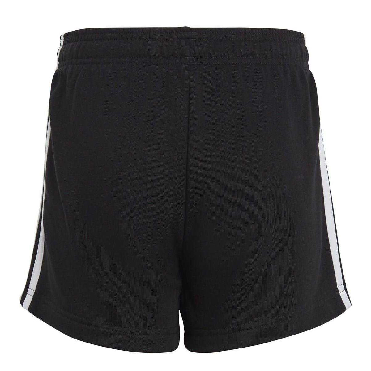 Black-White - Back - Adidas Girls Fleece 3 Stripes Shorts