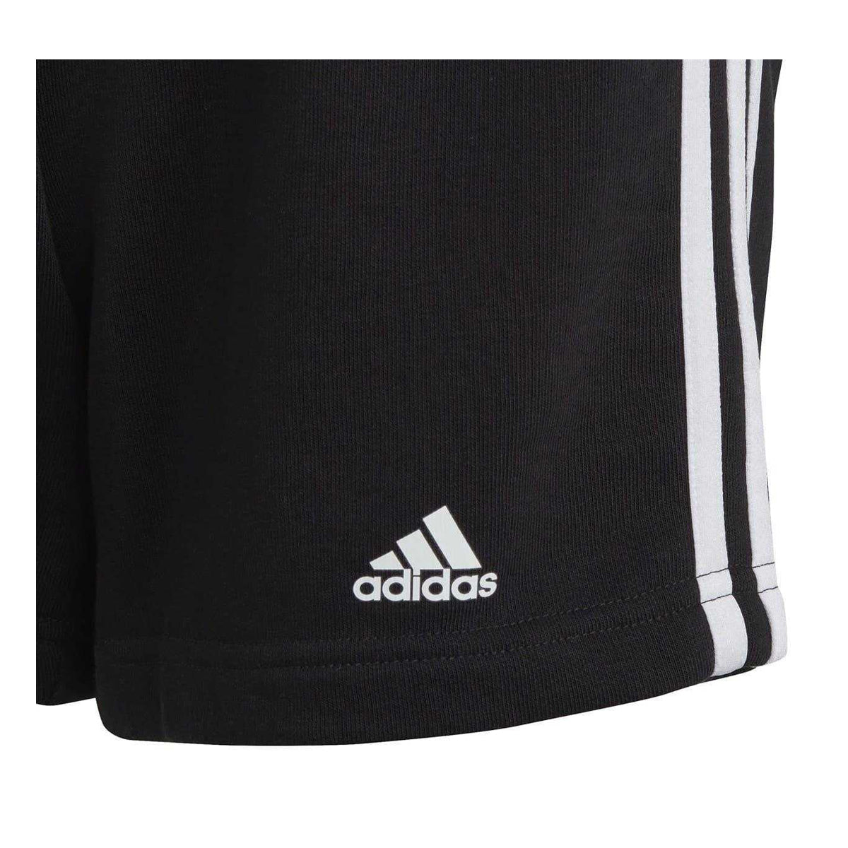 Black-White - Side - Adidas Girls Fleece 3 Stripes Shorts