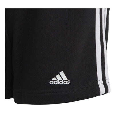 Black-White - Side - Adidas Girls Fleece 3 Stripes Shorts