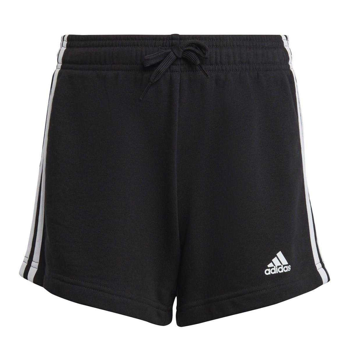 Black-White - Front - Adidas Girls Fleece 3 Stripes Shorts