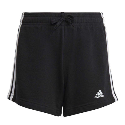 Black-White - Front - Adidas Girls Fleece 3 Stripes Shorts