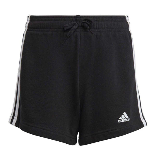 Black-White - Front - Adidas Girls Fleece 3 Stripes Shorts