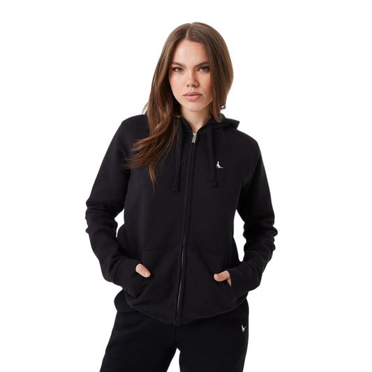 Black - Front - Jack Wills Womens-Ladies Pheasant Logo Full Zip Hoodie