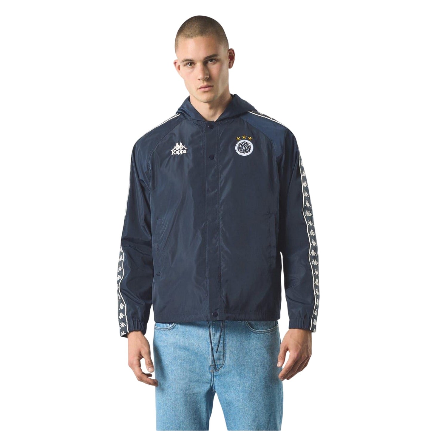 Blue-White - Side - Kappa Mens Water Resistant Long-Sleeved Hooded Jacket