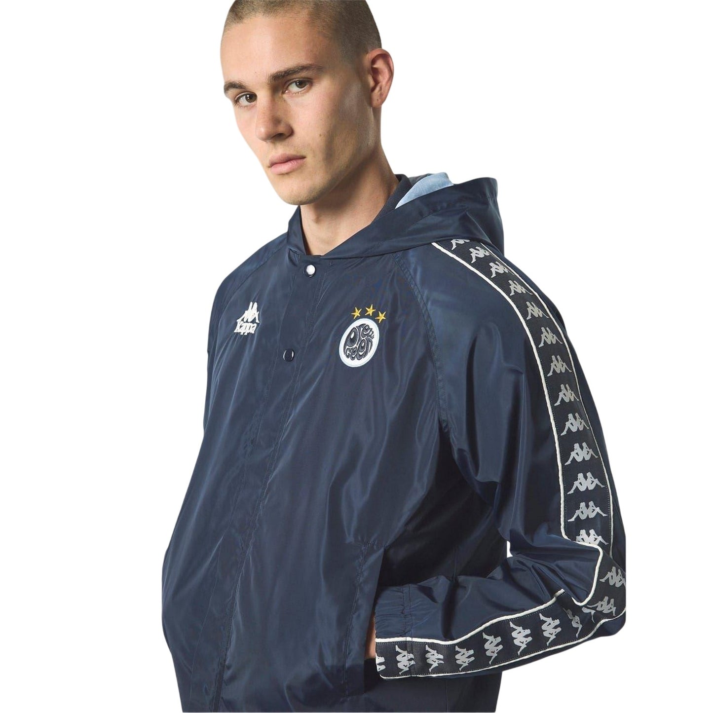 Blue-White - Lifestyle - Kappa Mens Water Resistant Long-Sleeved Hooded Jacket
