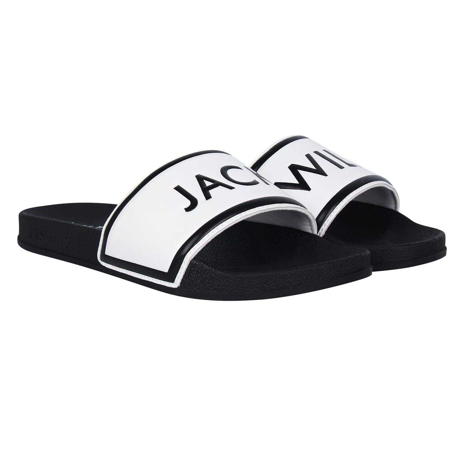 White-Black - Front - Jack Wills Mens Logo Sliders