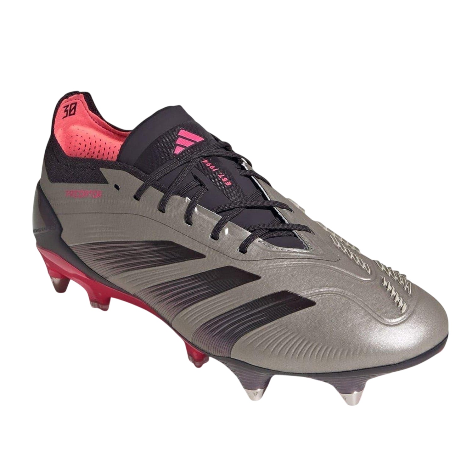 Silver-Black - Front - Adidas Unisex Adult Predator Soft Ground Football Boots