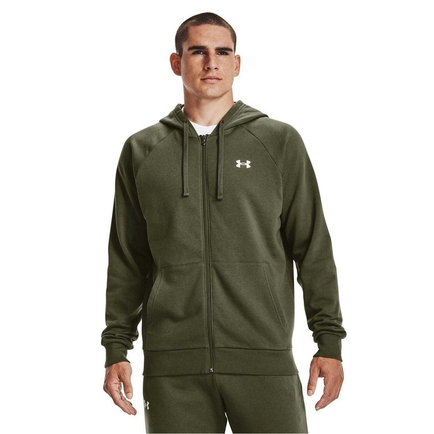 Marine OD Green - Side - Under Armour Mens Rival Fleece Full Zip Hoodie