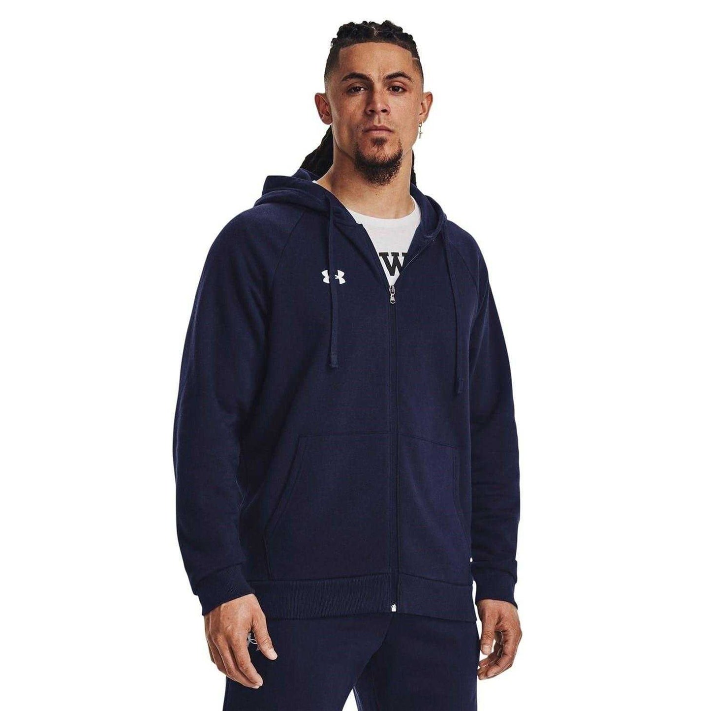 Midnight Navy - Side - Under Armour Mens Rival Fleece Full Zip Hoodie