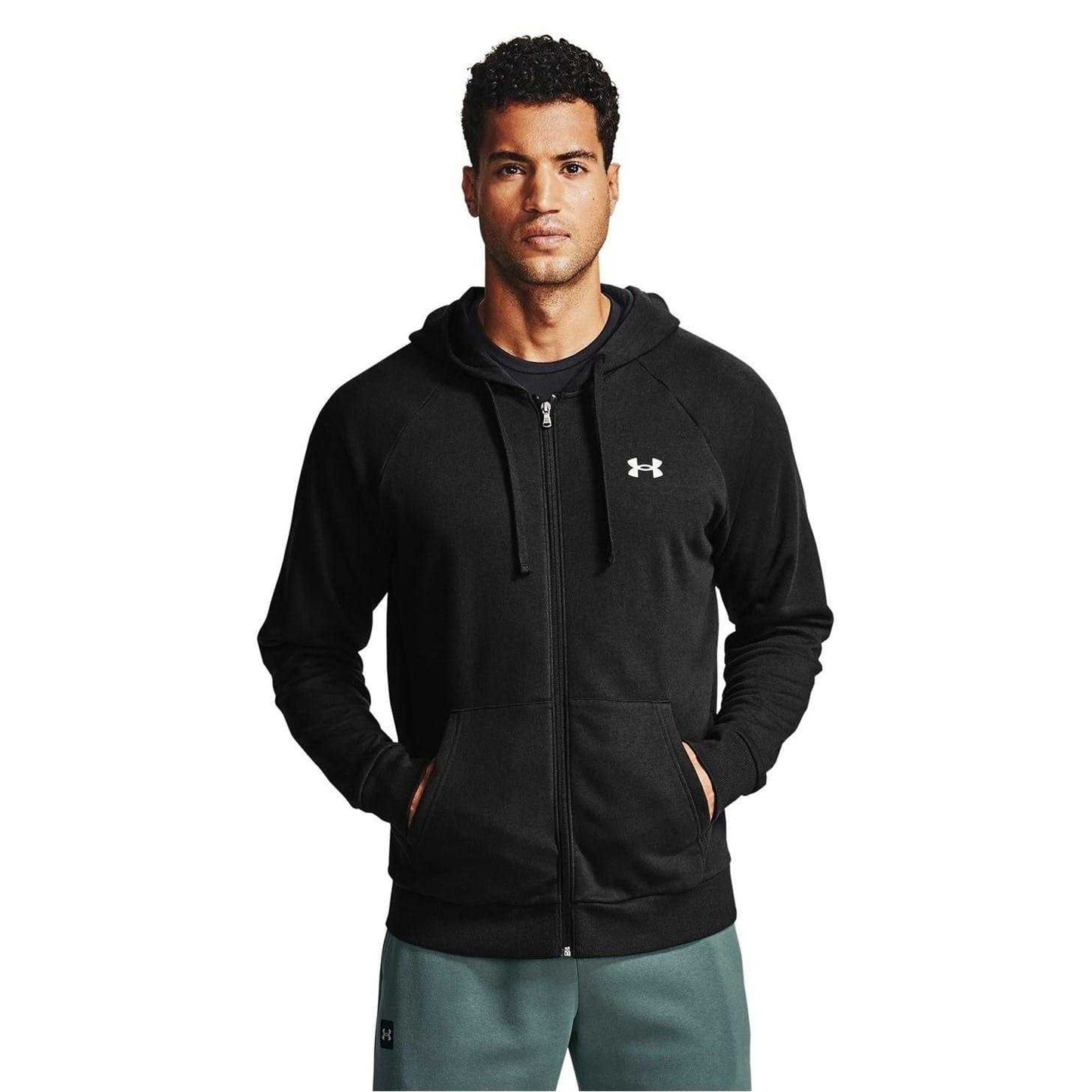 Black - Side - Under Armour Mens Rival Fleece Full Zip Hoodie