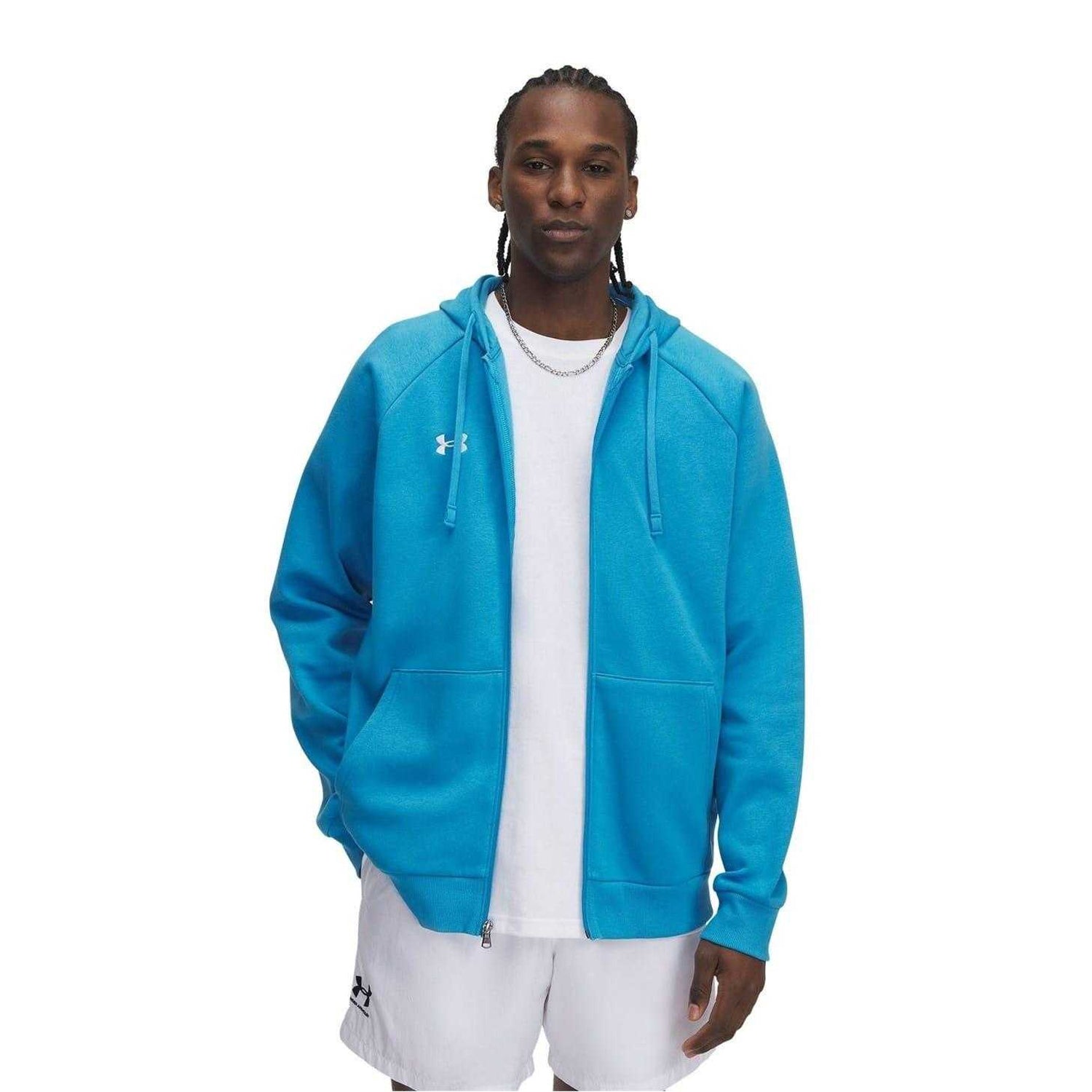 Blue - Side - Under Armour Mens Rival Fleece Full Zip Hoodie