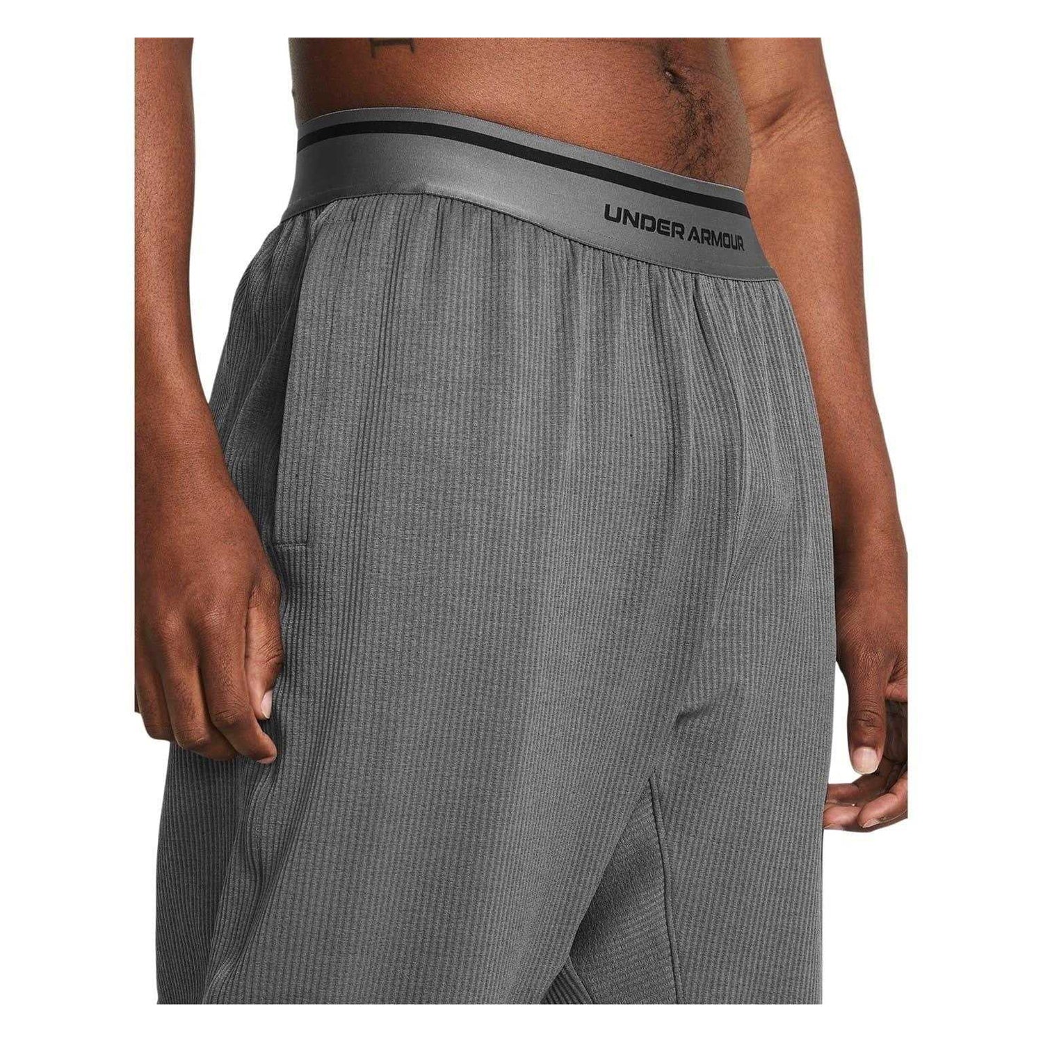 Grey - Side - Under Armour Mens Ribbed Jogging Bottoms