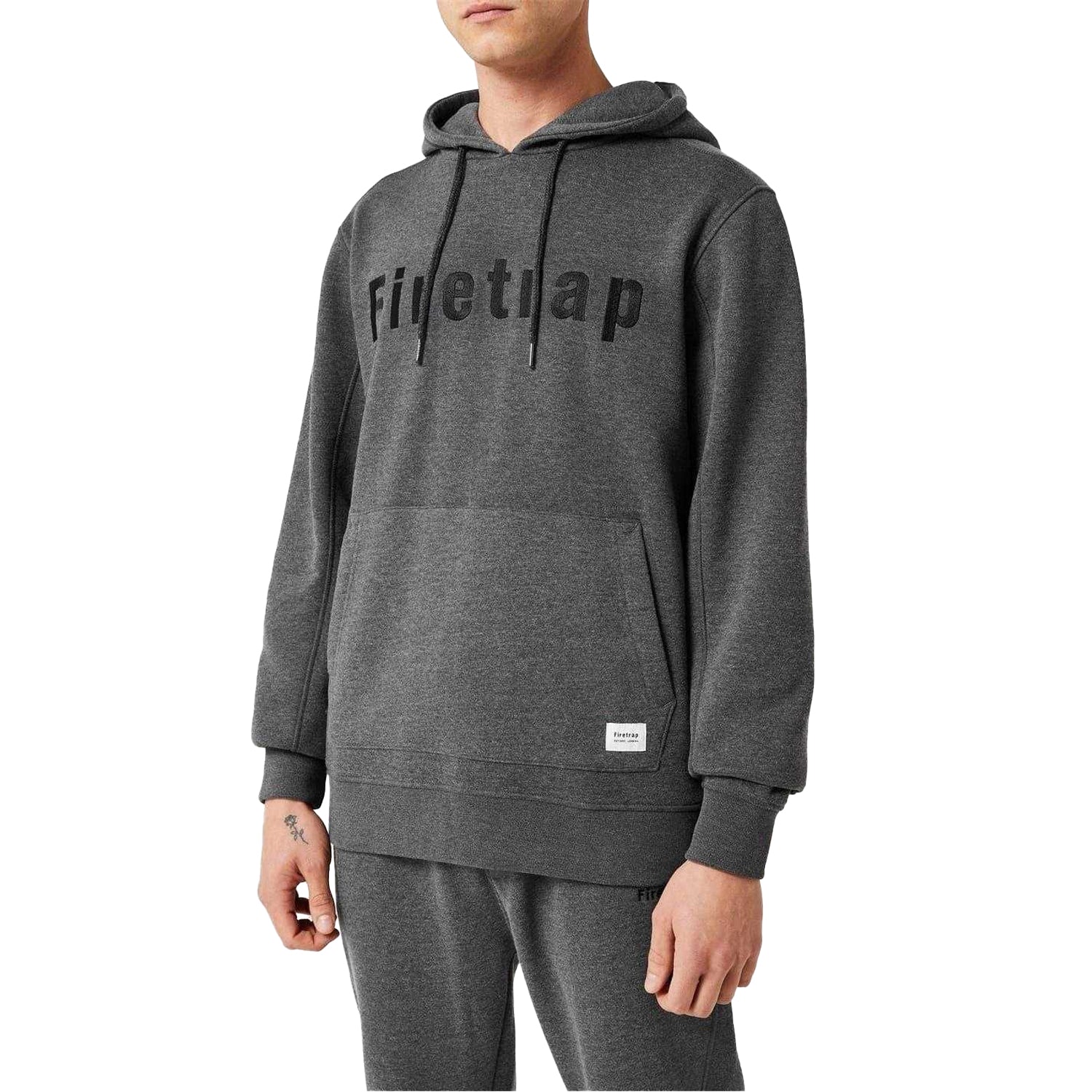 Charcoal Marl - Side - Firetrap Mens Graphic Fleece Hoodie
