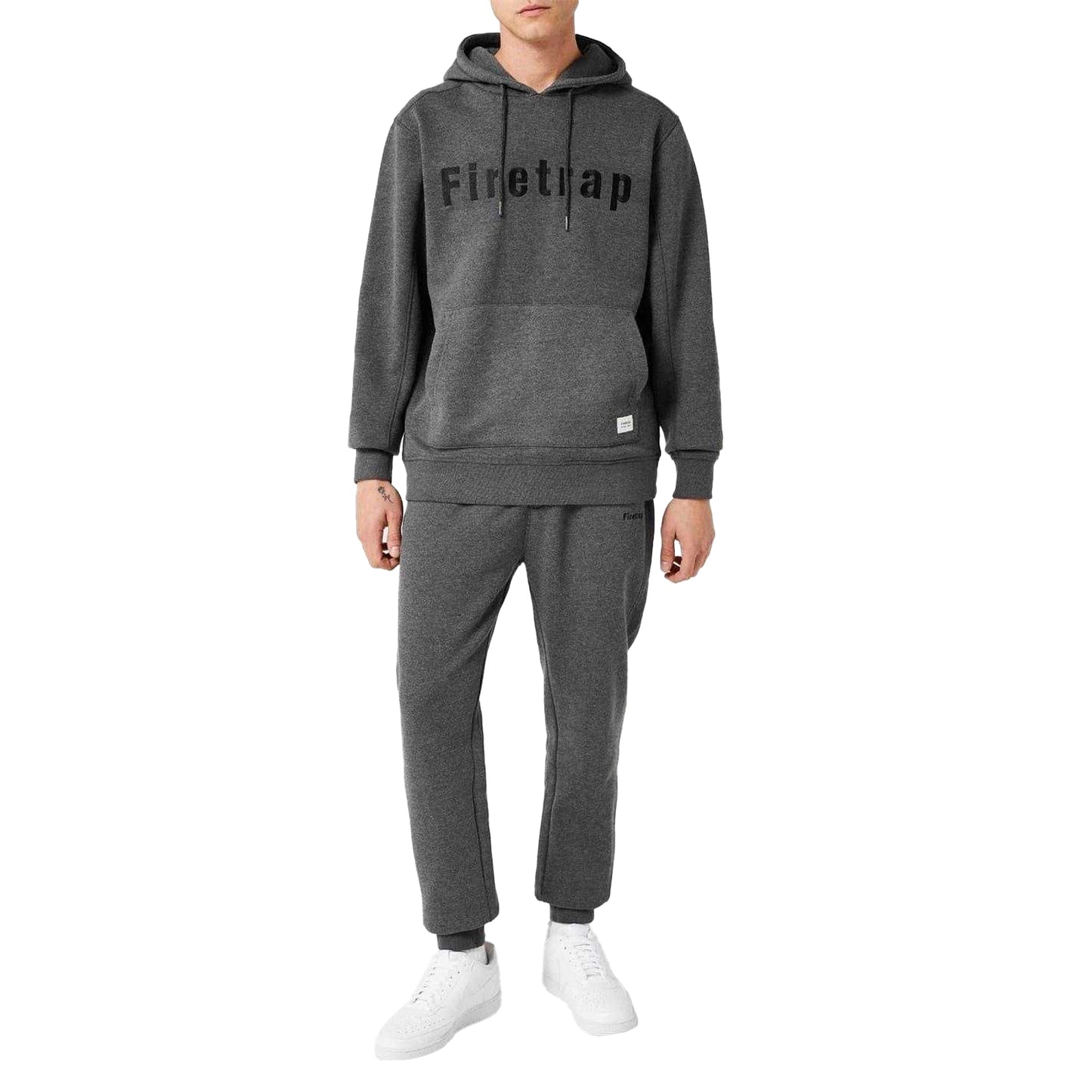 Charcoal Marl - Lifestyle - Firetrap Mens Graphic Fleece Hoodie
