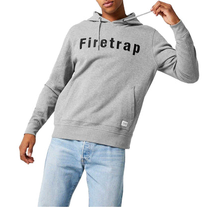 Grey Marl - Side - Firetrap Mens Graphic Fleece Hoodie