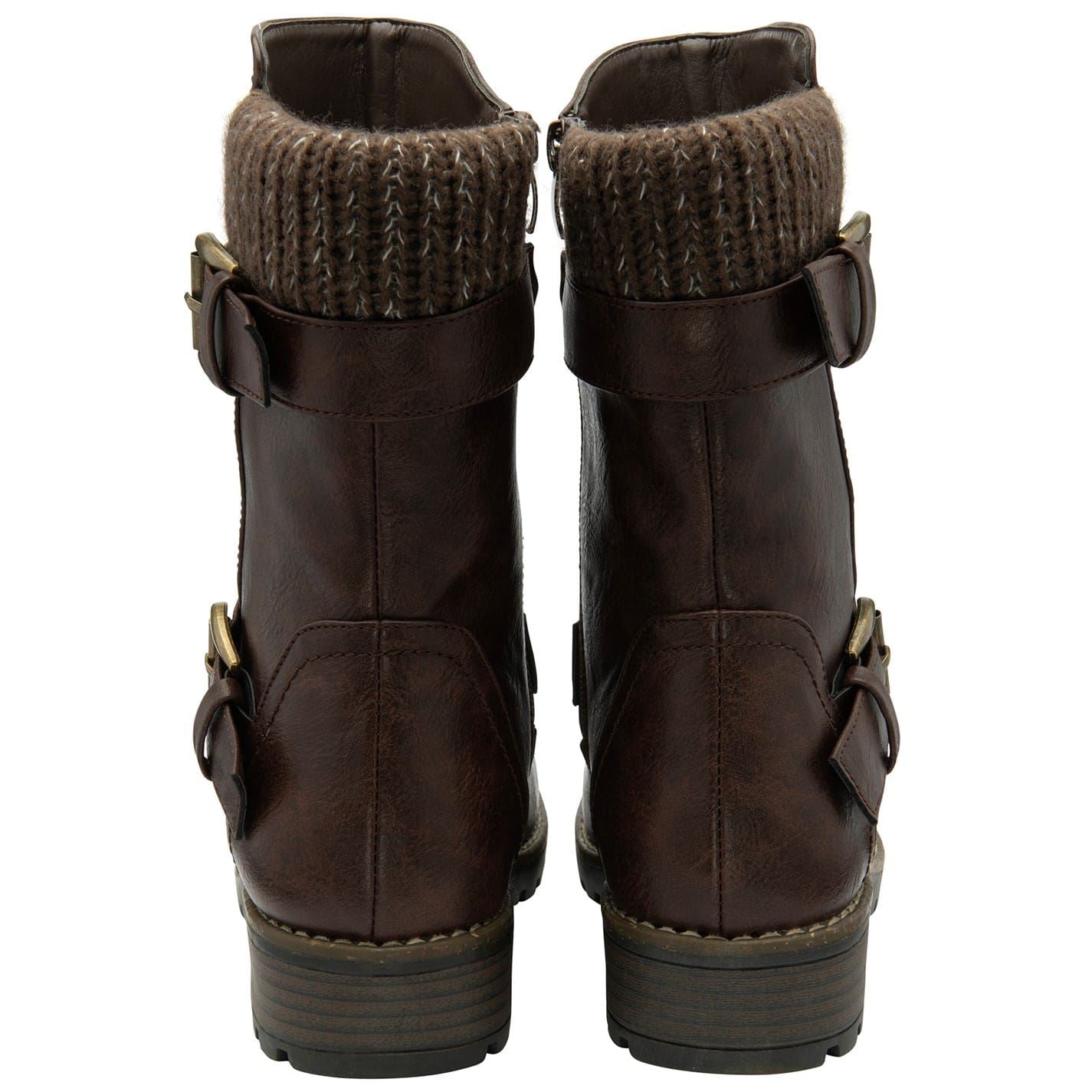 Brown - Back - Lotus Shoes Womens-Ladies Jemima Low Block Heel Biker Boots