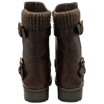Brown - Back - Lotus Shoes Womens-Ladies Jemima Low Block Heel Biker Boots