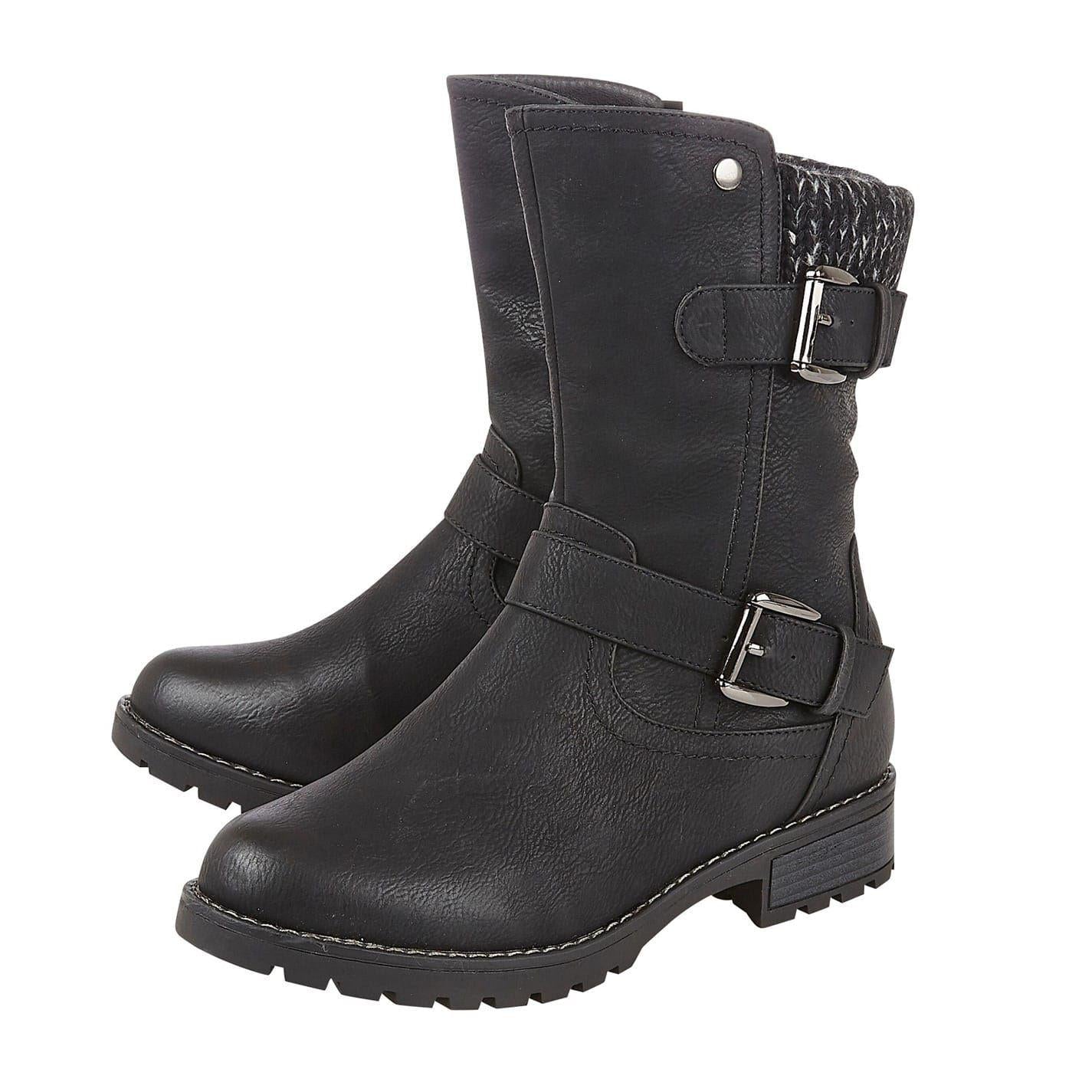 Black - Pack Shot - Lotus Shoes Womens-Ladies Jemima Low Block Heel Biker Boots
