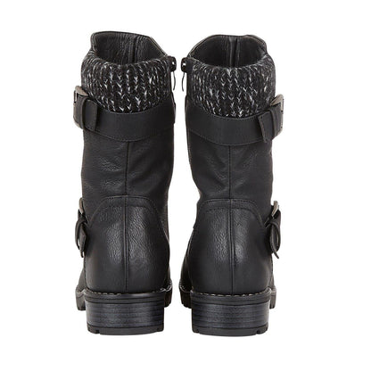 Black - Close up - Lotus Shoes Womens-Ladies Jemima Low Block Heel Biker Boots