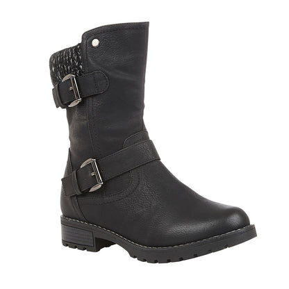Black - Front - Lotus Shoes Womens-Ladies Jemima Low Block Heel Biker Boots