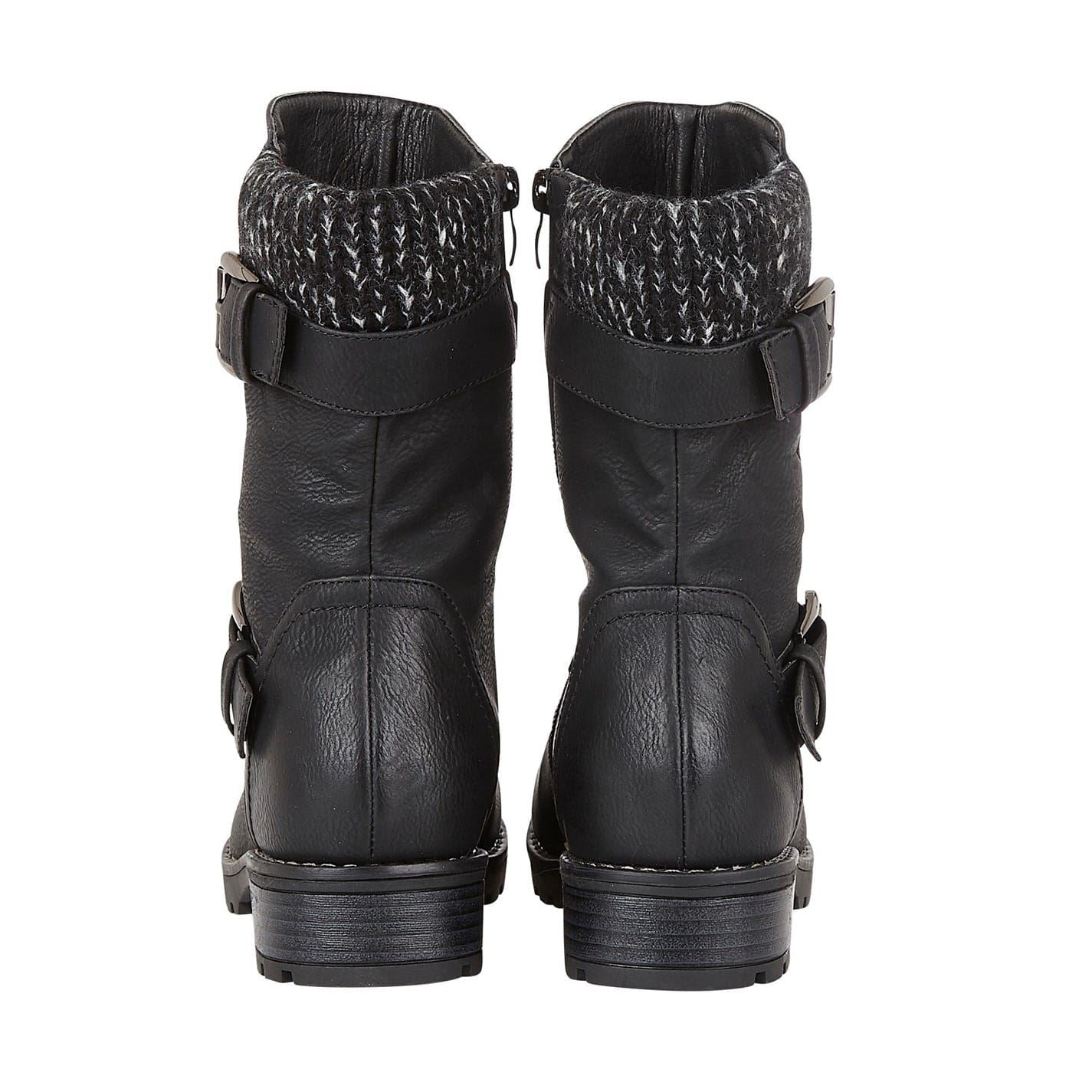 Black - Back - Lotus Shoes Womens-Ladies Jemima Low Block Heel Biker Boots