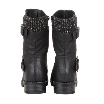 Black - Back - Lotus Shoes Womens-Ladies Jemima Low Block Heel Biker Boots