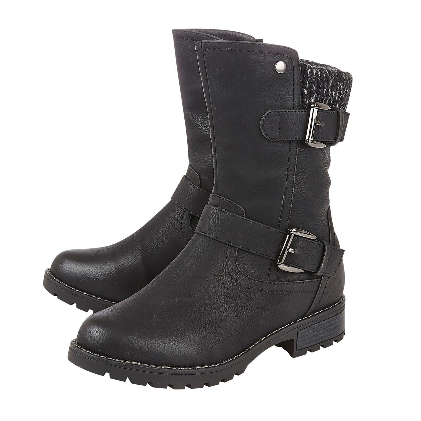 Black - Side - Lotus Shoes Womens-Ladies Jemima Low Block Heel Biker Boots
