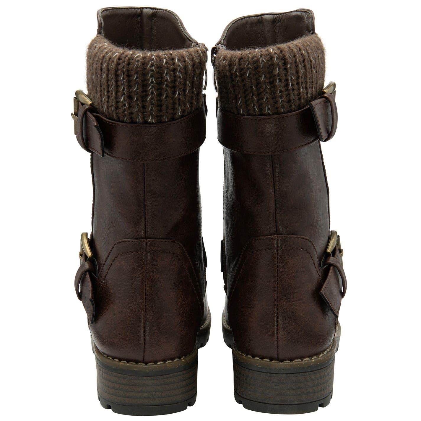 Brown - Close up - Lotus Shoes Womens-Ladies Jemima Low Block Heel Biker Boots