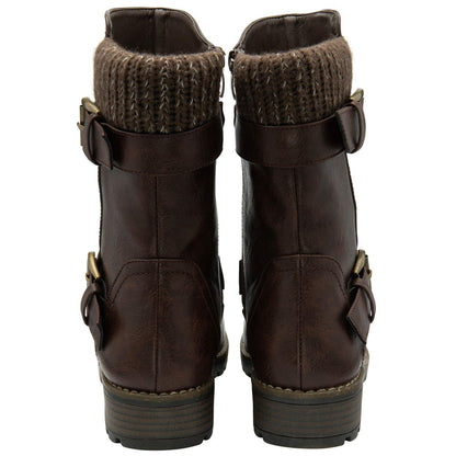 Brown - Close up - Lotus Shoes Womens-Ladies Jemima Low Block Heel Biker Boots