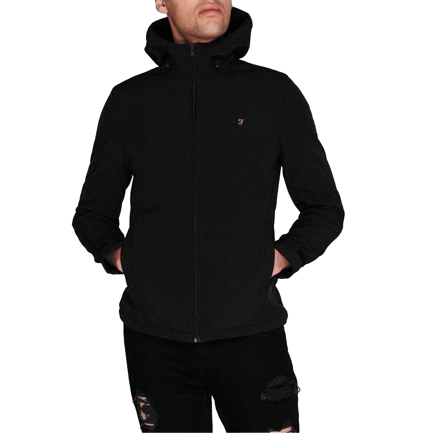 Deep Black - Lifestyle - Farah Mens Logo Polyester Full Zip Hoodie
