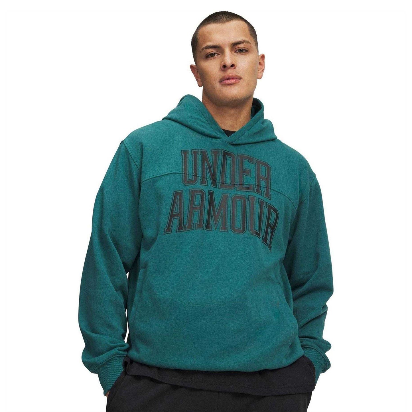 Green-Black - Front - Under Armour Mens Rival Lightweight Relaxed Fit Hoodie