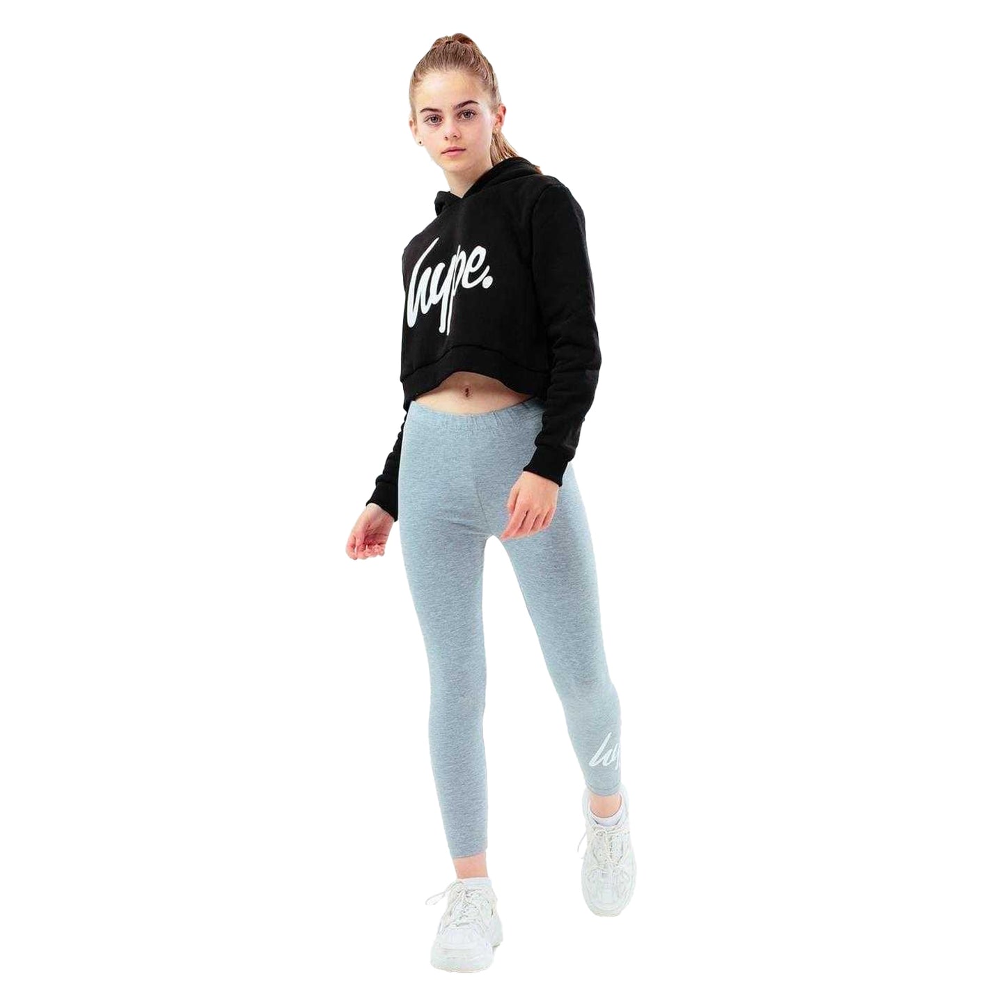 Black - Side - Hype Girls Script Cotton Crop Hoodie