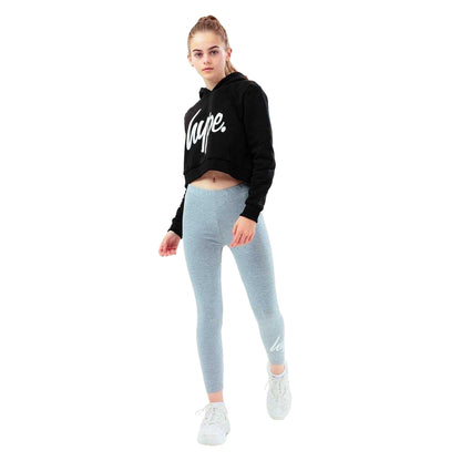 Black - Side - Hype Girls Script Cotton Crop Hoodie