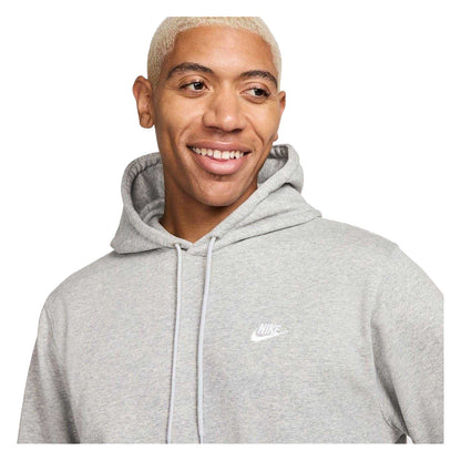 Heather Grey-White - Side - Nike Mens Club Regular Hoodie
