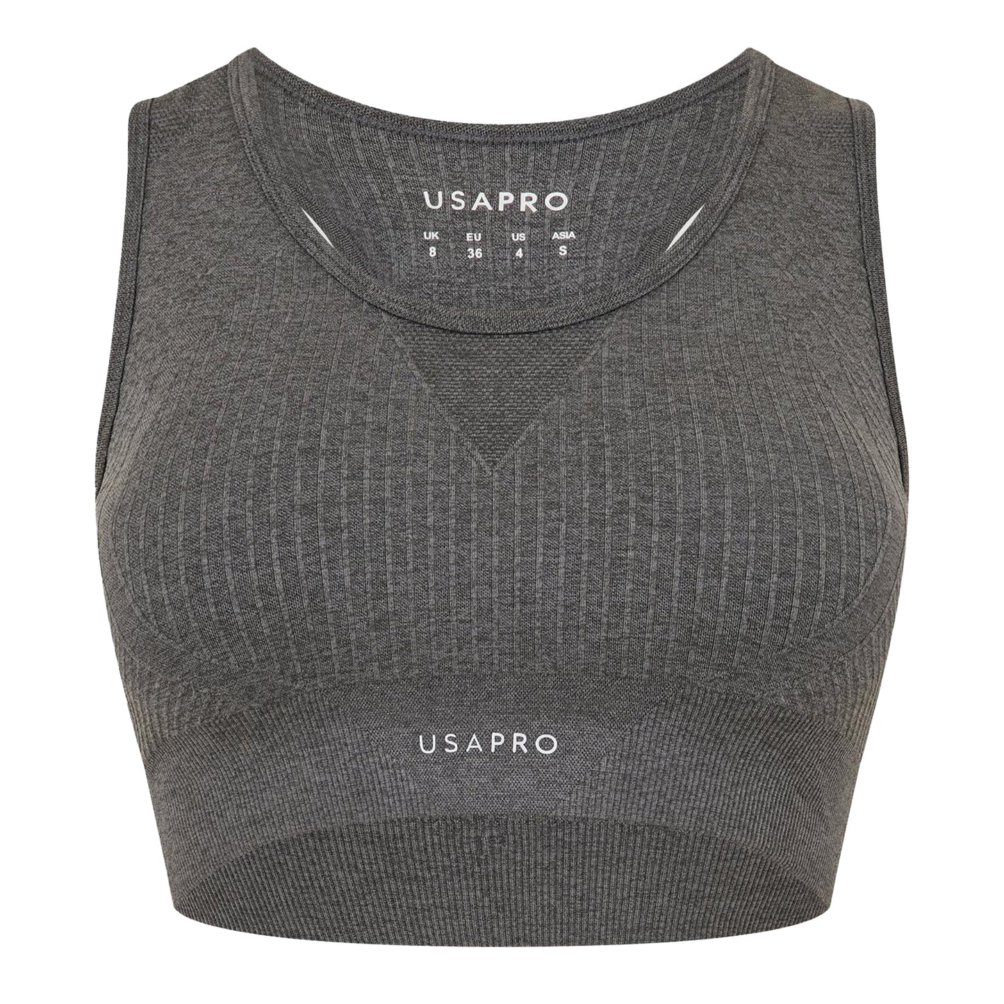 Charcoal - Front - USA Womens-Ladies Ribbed Seamless Sports Bra