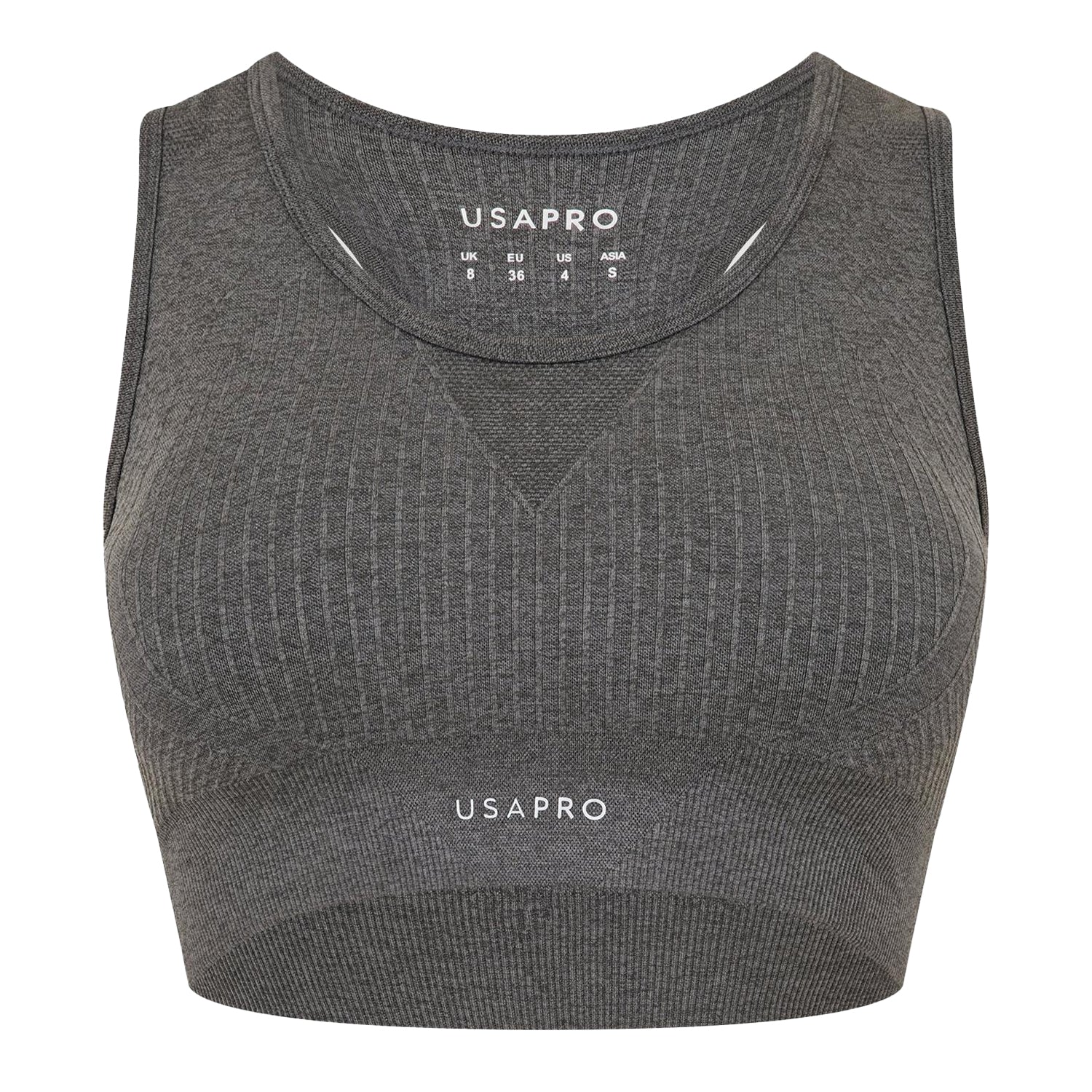 Charcoal - Front - USA Womens-Ladies Ribbed Seamless Sports Bra