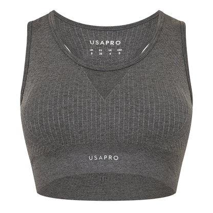 Charcoal - Front - USA Womens-Ladies Ribbed Seamless Sports Bra