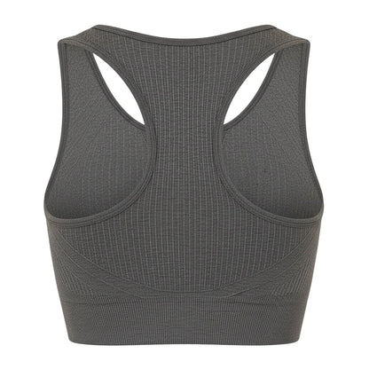 Charcoal - Back - USA Womens-Ladies Ribbed Seamless Sports Bra