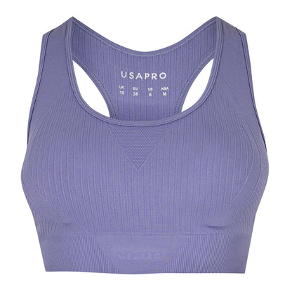 Clay - Front - USA Womens-Ladies Ribbed Seamless Sports Bra