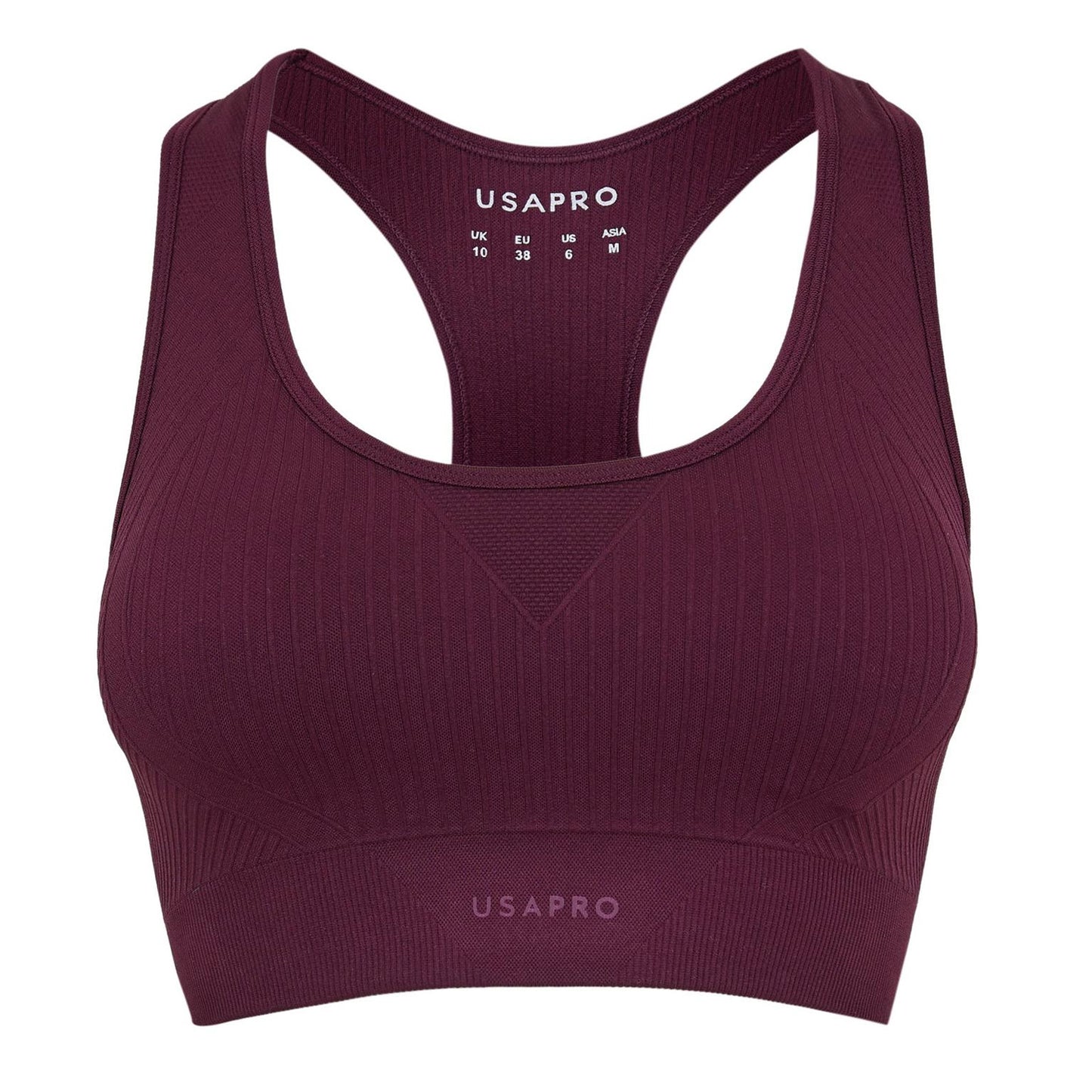 Dark Cherry - Front - USA Womens-Ladies Ribbed Seamless Sports Bra