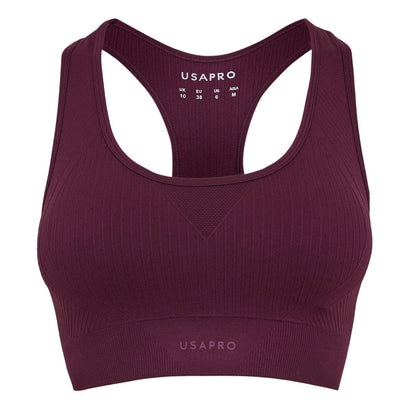 Dark Cherry - Front - USA Womens-Ladies Ribbed Seamless Sports Bra