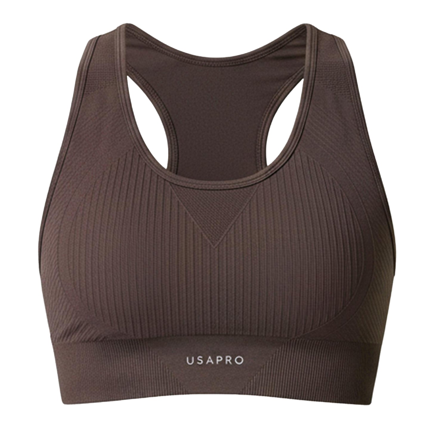 Espresso - Front - USA Womens-Ladies Ribbed Seamless Sports Bra